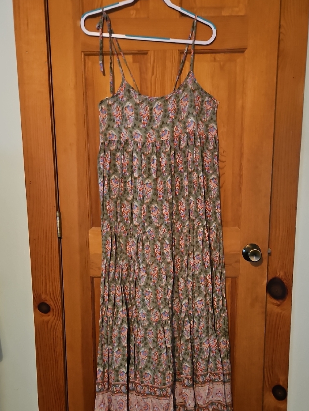 NATURAL LIFE Olive Floral Maxi Dress with Pink & Purple Accents